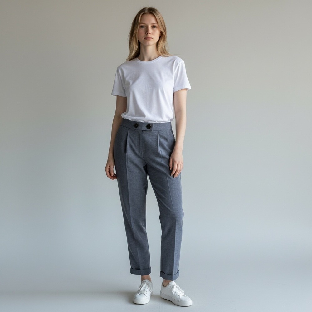 Calvin Klein Dress Pants 10 Blue Twill Cuffed Trousers Minimalist Corporate
